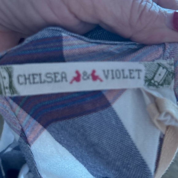 NWT violet color block Pattern Dress beige buffalo fringe hem cottage core XS D2 - Picture 6 of 10